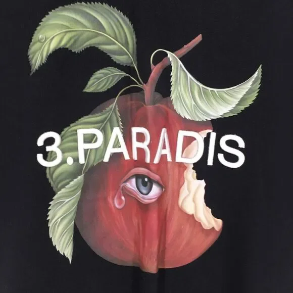 3.Paradis Shirt Men's XL black apple logo tee crew neck graphic embroidered #k - Picture 2 of 6